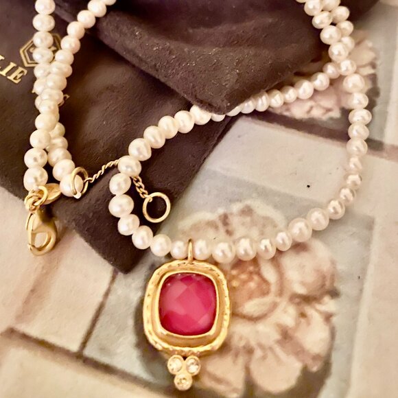 Stunning pearl and ruby gemstone Julie Vos "Tudor" necklace - Picture 2 of 4